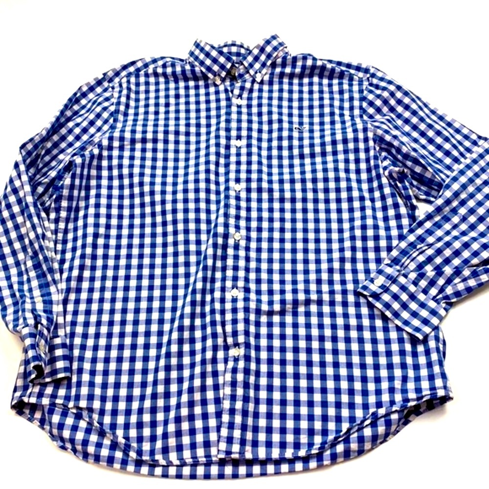Vineyard Vines Blue Classic Checked Button Front Shirt Size XL With Whale